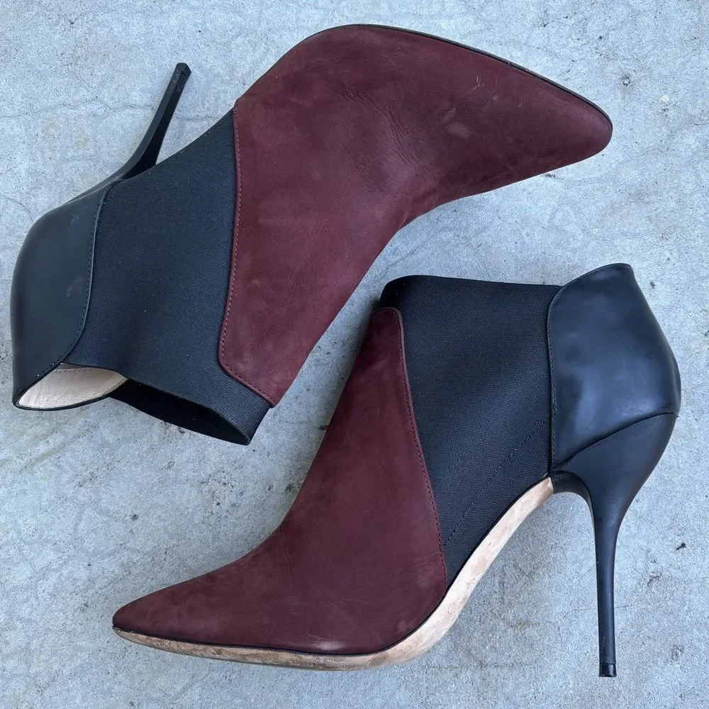 Jimmy Choo Delve Booties Heels Black Burgundy Maroon Suede Heeled Boots 42